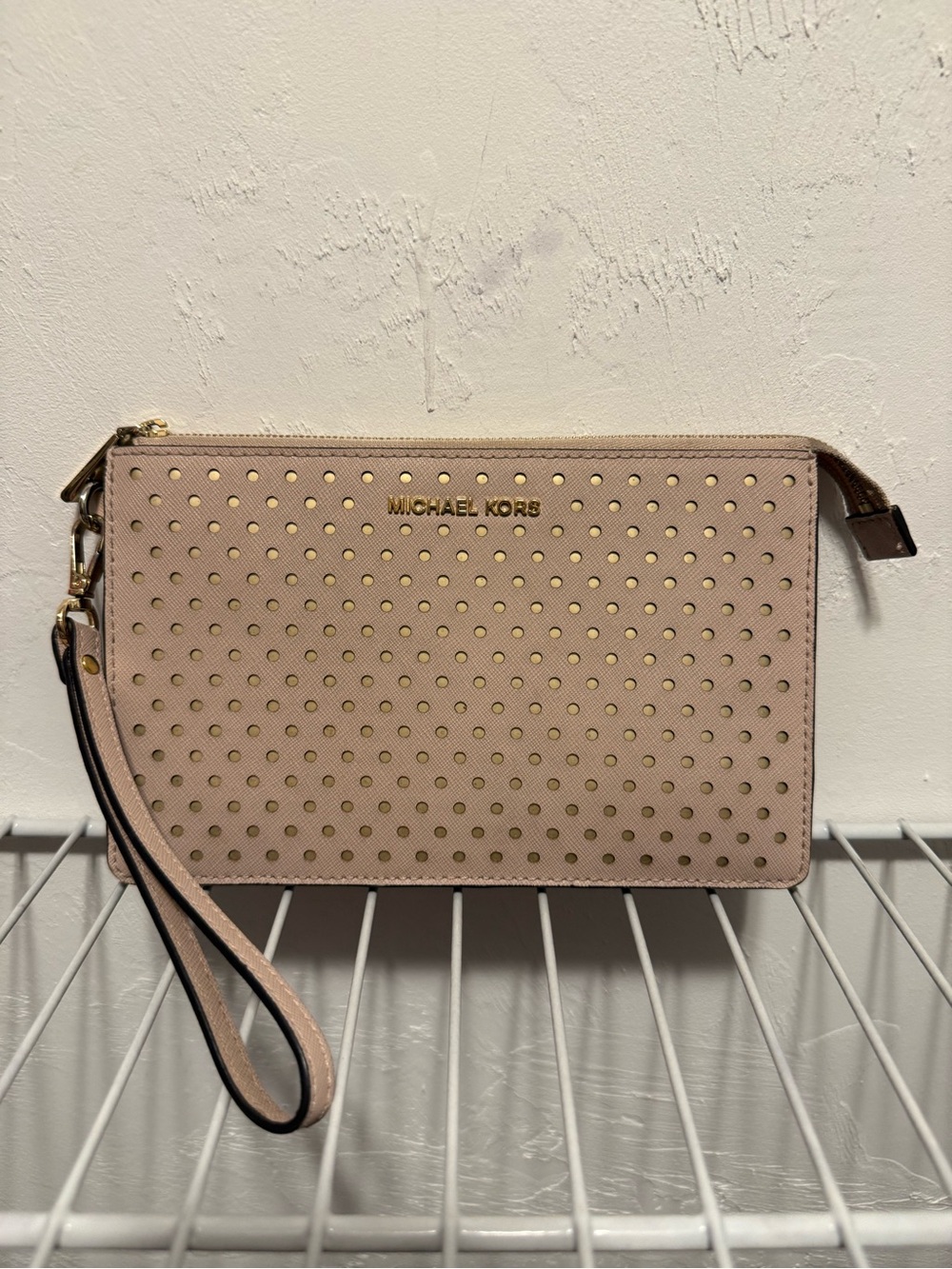 Michael Kors Blush Pink Studded Wristlet Clutch Rose/Gold